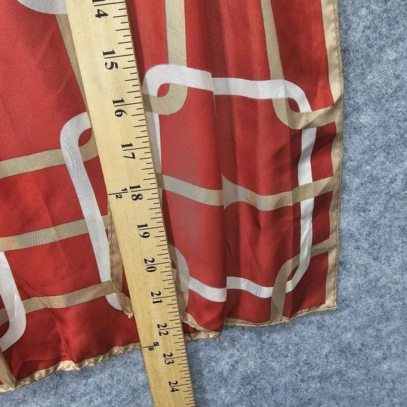 Echo Silk Scarf Women Red Tan Chain Link Designer Long Wrap Mod 70s Preppy 14x44 - Picture 4 of 11